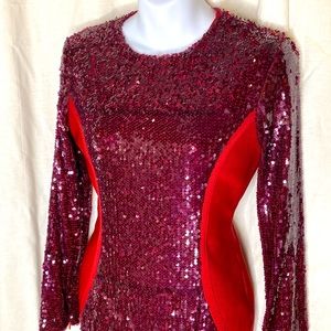 Burgundy Sequin Bodycon Dress